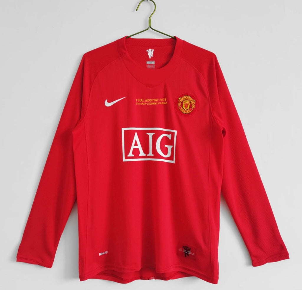 Maillot Rétro Manchester United 2007-08 Domicile Manches Longues