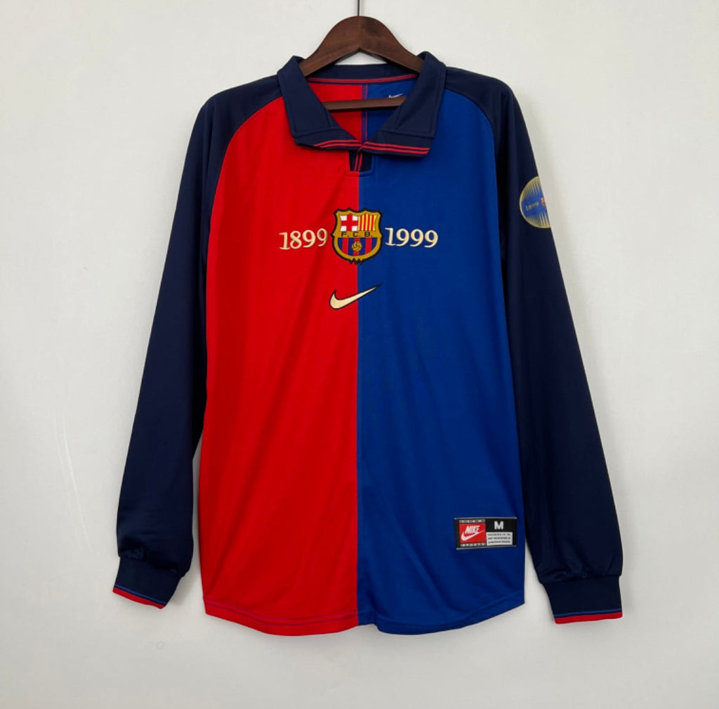 Maillot Rétro FC Barcelone 1999-00 Domicile Manches Longues